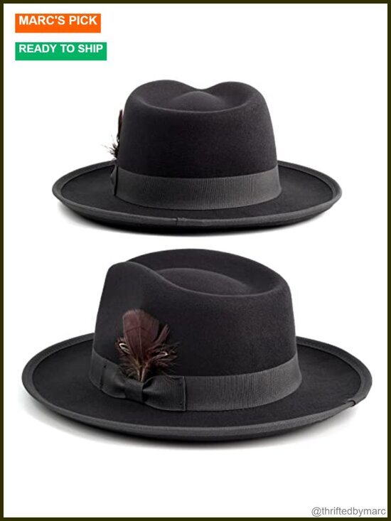 Wide Brim Fedora Hat with Feathers - Unisex Felt Trilby, Adjustable main image 6